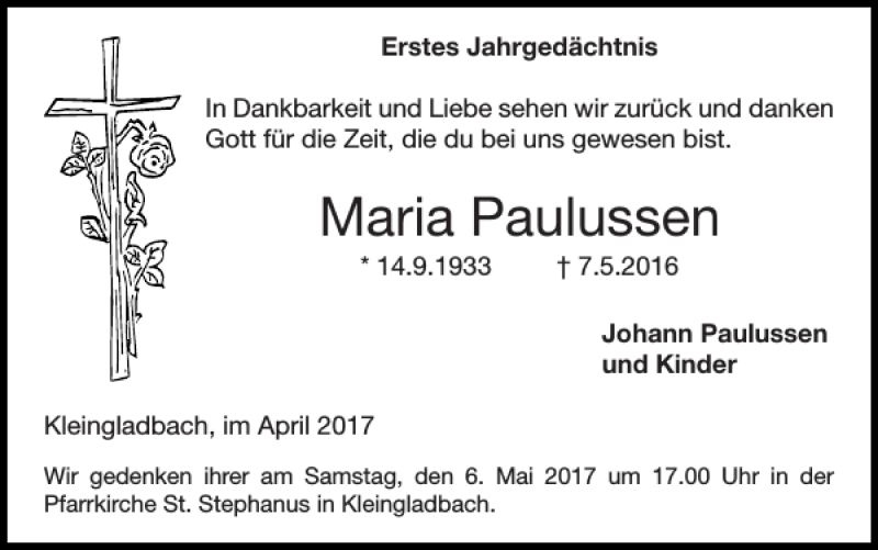 Traueranzeigen Von Maria Paulussen Aachen Gedenkt