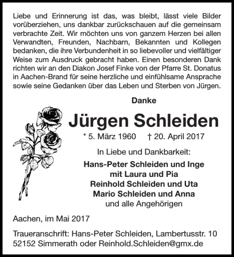 Traueranzeigen Von J Rgen Schleiden Aachen Gedenkt