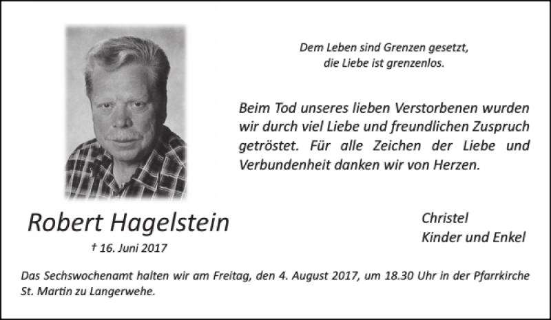 Traueranzeigen Von Robert Hagelstein Aachen Gedenkt