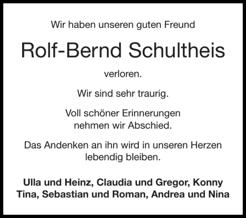 Traueranzeigen Von Rolf Bernd Schultheis Aachen Gedenkt