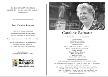 Traueranzeigen Von Caroline Reinartz Aachen Gedenkt