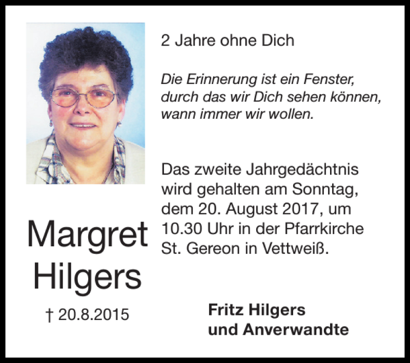 Traueranzeigen Von Margret Hilgers Aachen Gedenkt