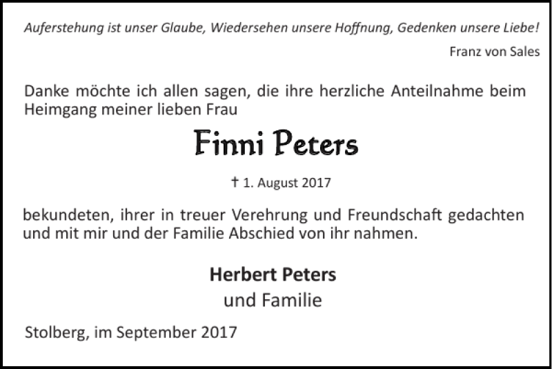 Traueranzeigen Von Finni Peters Aachen Gedenkt