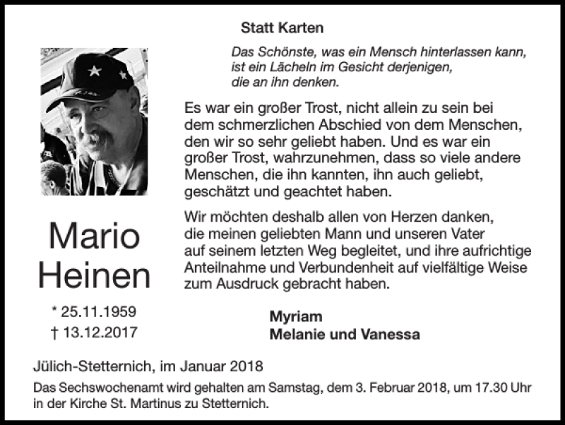 Traueranzeigen Von Mario Heinen Aachen Gedenkt