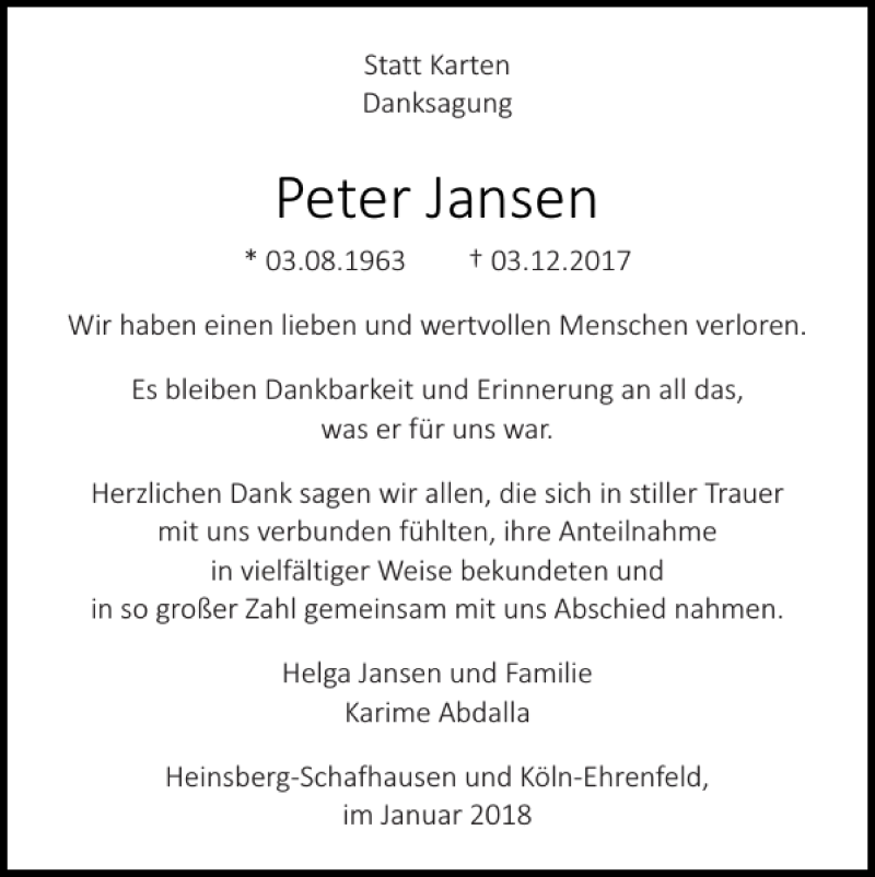 Traueranzeigen Von Peter Jansen Aachen Gedenkt