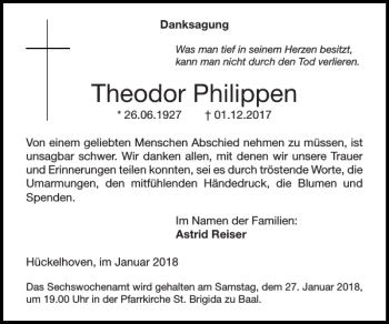 Traueranzeigen Von Theodor Philippen Aachen Gedenkt