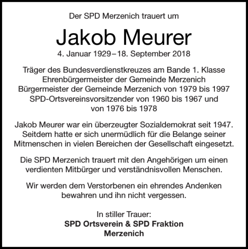 Traueranzeigen Von Jakob Meurer Aachen Gedenkt