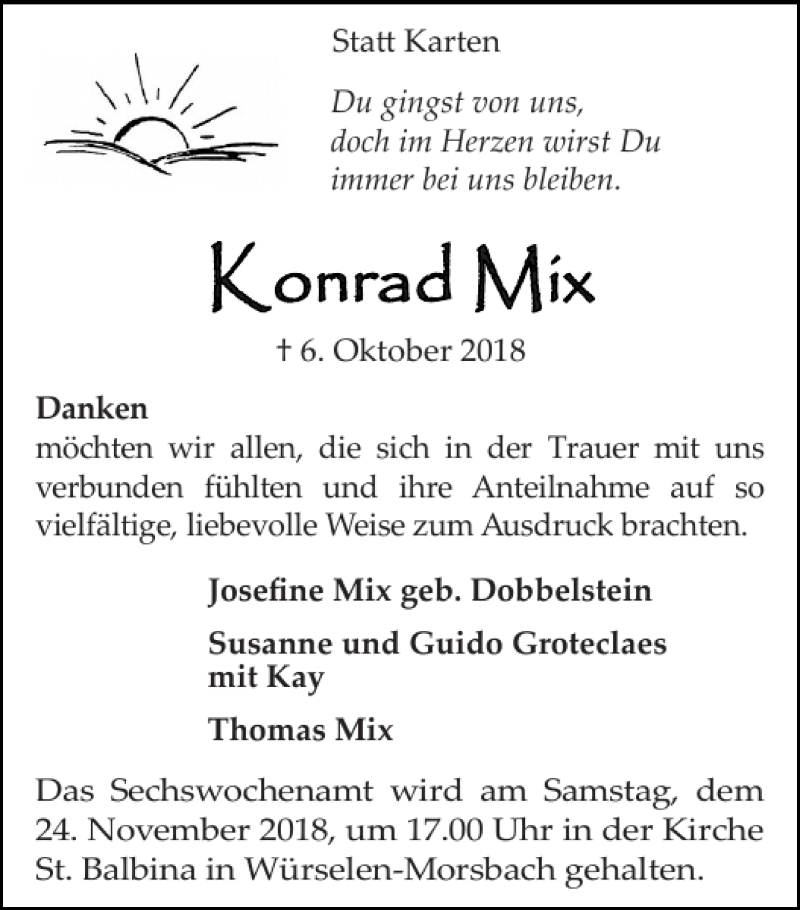 Traueranzeigen Von Konrad Mix Aachen Gedenkt