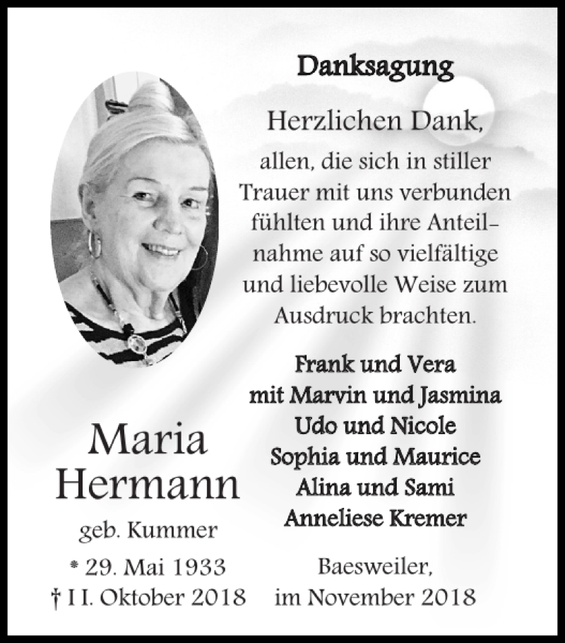 Traueranzeigen Von Maria Hermann Aachen Gedenkt