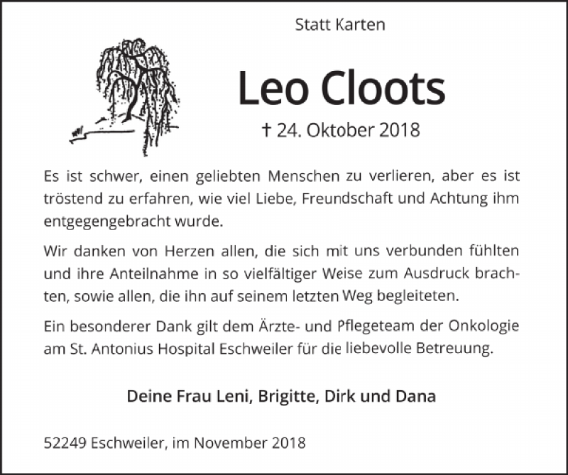 Traueranzeigen Von Leo Cloots Aachen Gedenkt