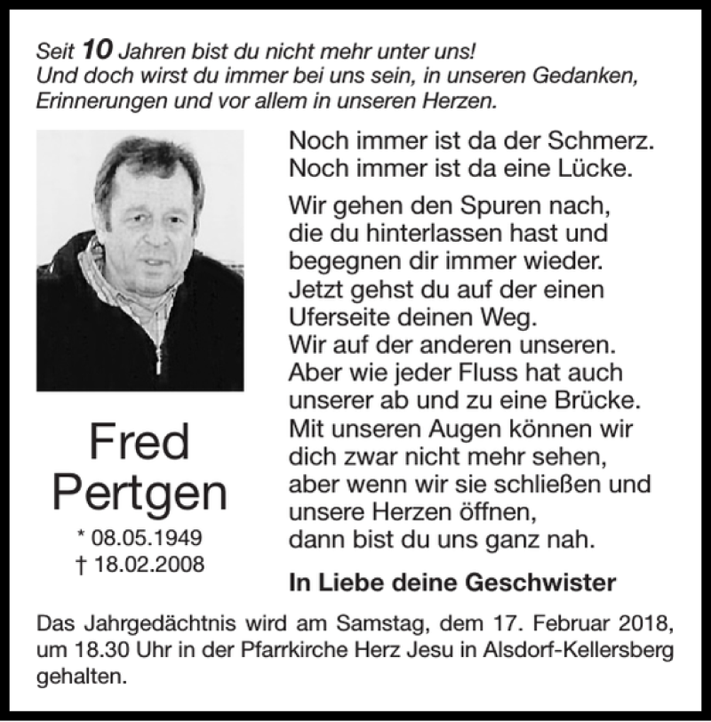 Traueranzeigen Von Fred Pertgen Aachen Gedenkt