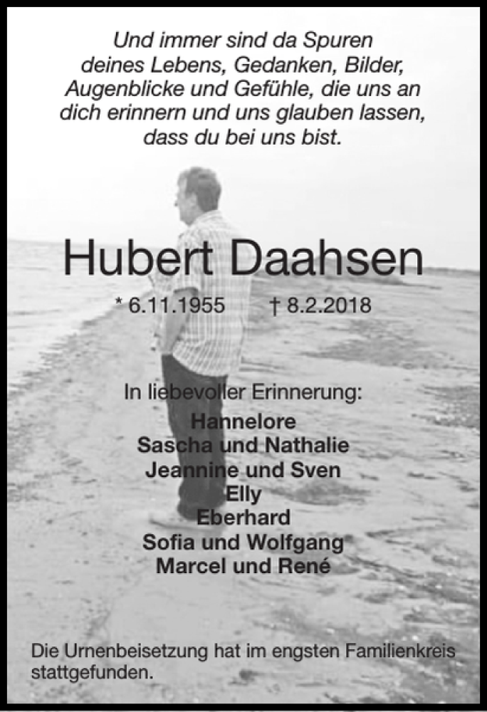 Traueranzeigen Von Hubert Daahsen Aachen Gedenkt