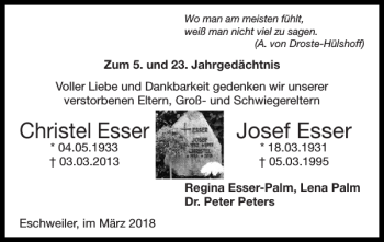 Traueranzeigen Von Christel Esser Josef Esser Aachen Gedenkt