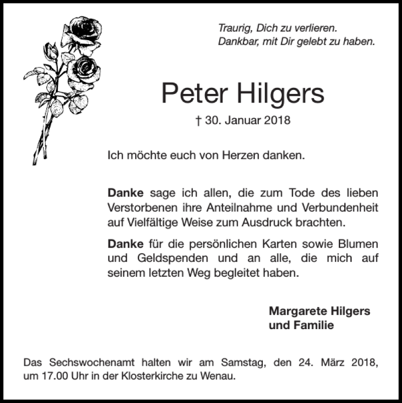 Traueranzeigen Von Peter Hilgers Aachen Gedenkt