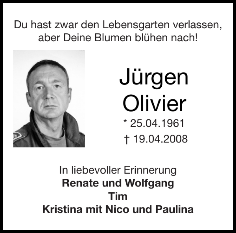 Traueranzeigen Von J Rgen Olivier Aachen Gedenkt