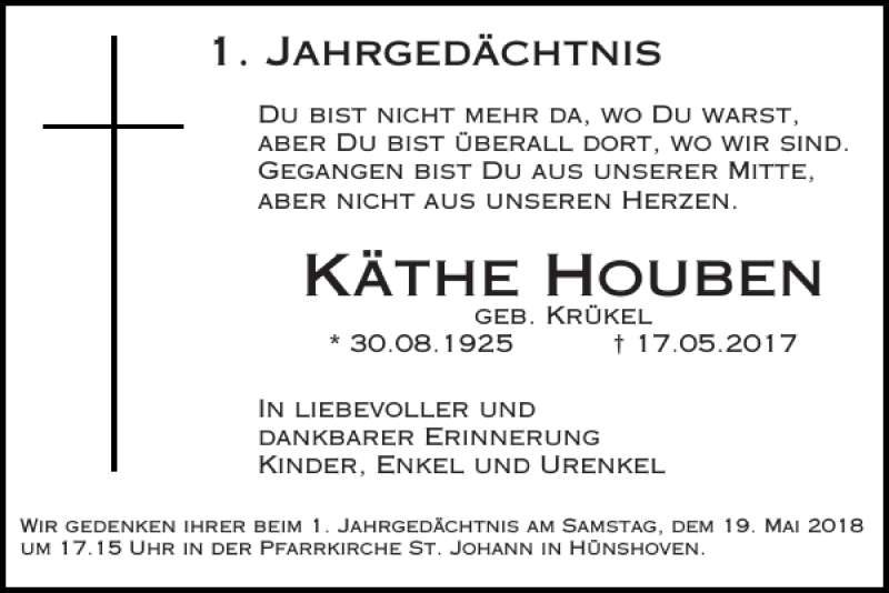 Traueranzeigen Von K The Houben Aachen Gedenkt