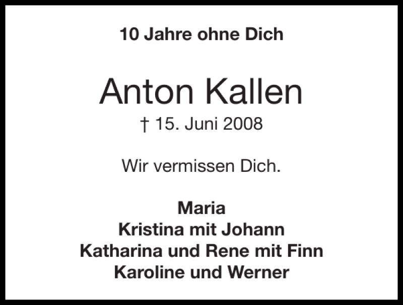 Traueranzeigen Von Anton Kallen Aachen Gedenkt