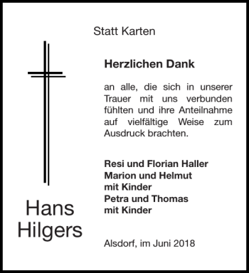 Traueranzeigen Von Hans Hilgers Aachen Gedenkt