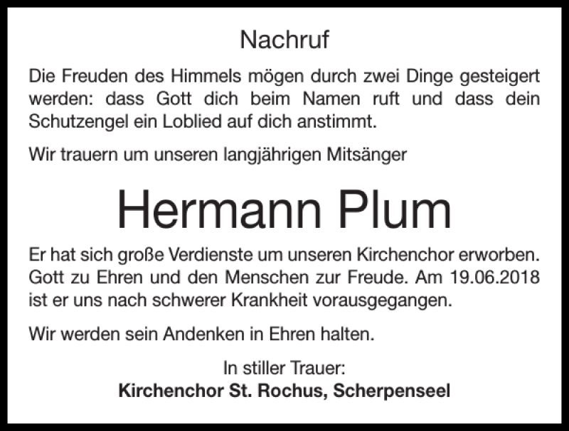 Traueranzeigen Von Hermann Plum Aachen Gedenkt