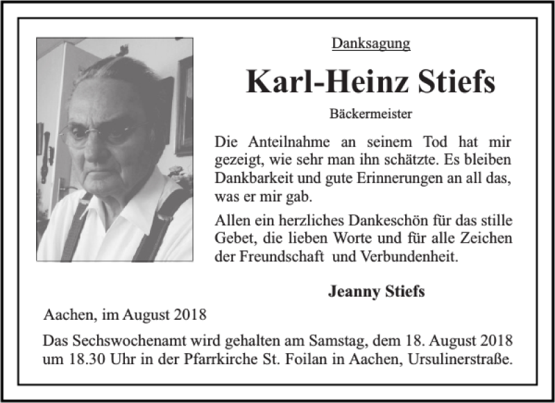 Traueranzeigen Von Karl Heinz Stiefs Aachen Gedenkt