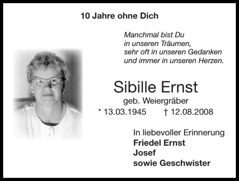 Traueranzeigen Von Sibille Ernst Aachen Gedenkt