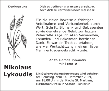 Traueranzeigen Von Nikolaus Lykoudis Aachen Gedenkt