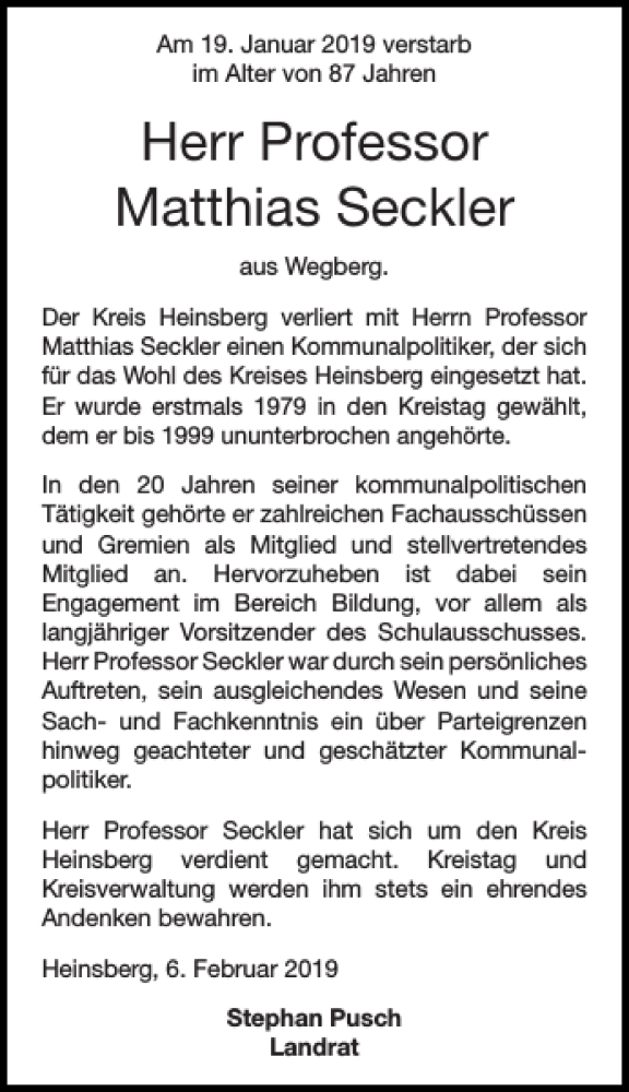 Traueranzeigen Von Professor Matthias Seckler Aachen Gedenkt