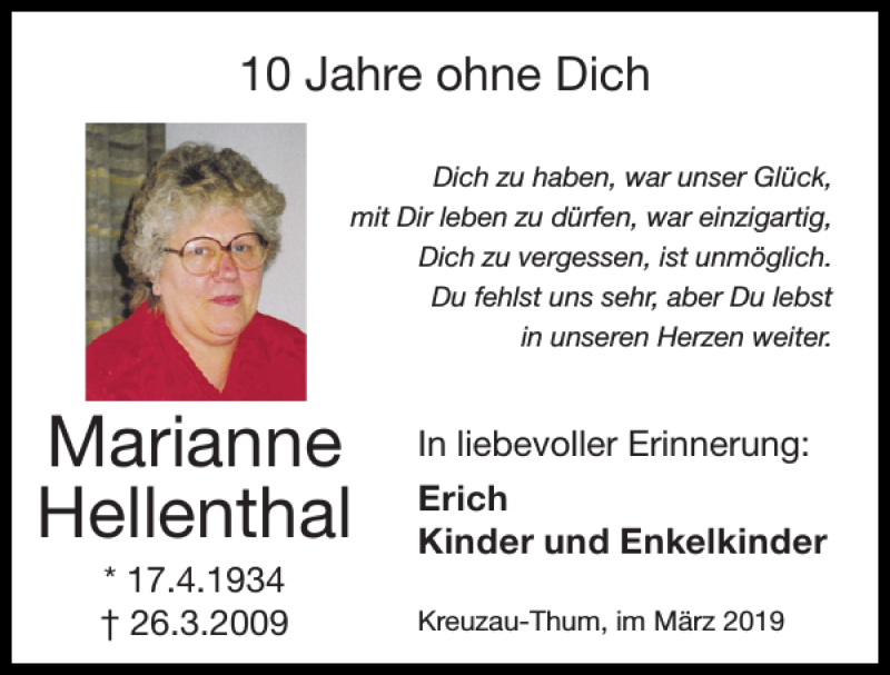 Traueranzeigen Von Marianne Hellenthal Aachen Gedenkt