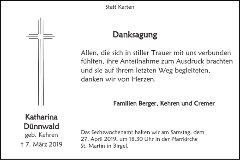 Traueranzeigen Von Danksagung Aachen Gedenkt