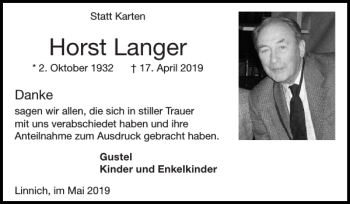 Traueranzeigen Von Horst Langer Aachen Gedenkt