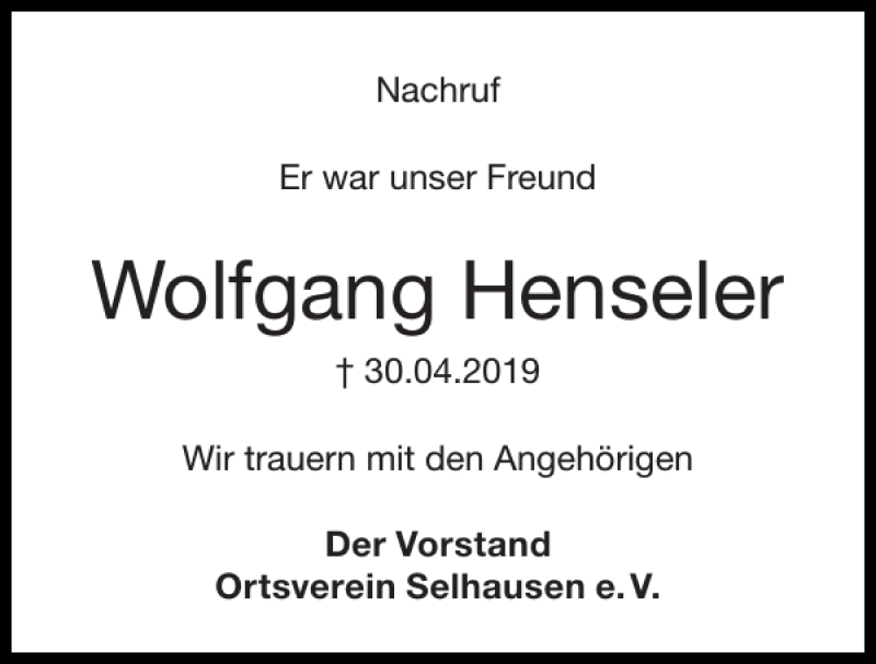 Traueranzeigen Von Wolfgang Henseler Aachen Gedenkt