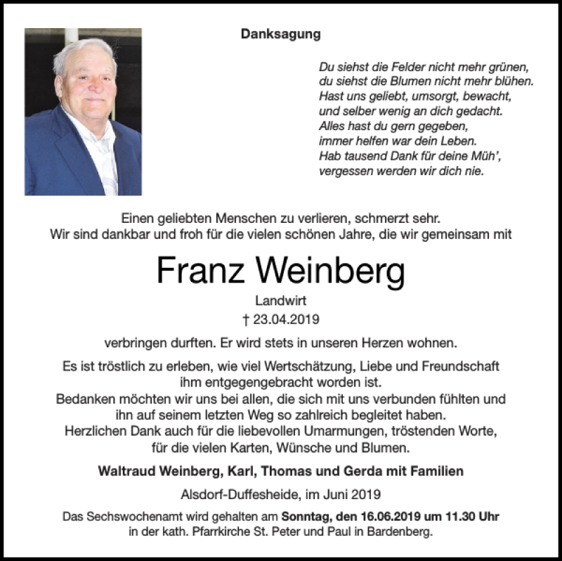 Traueranzeigen Von Franz Weinberg Aachen Gedenkt