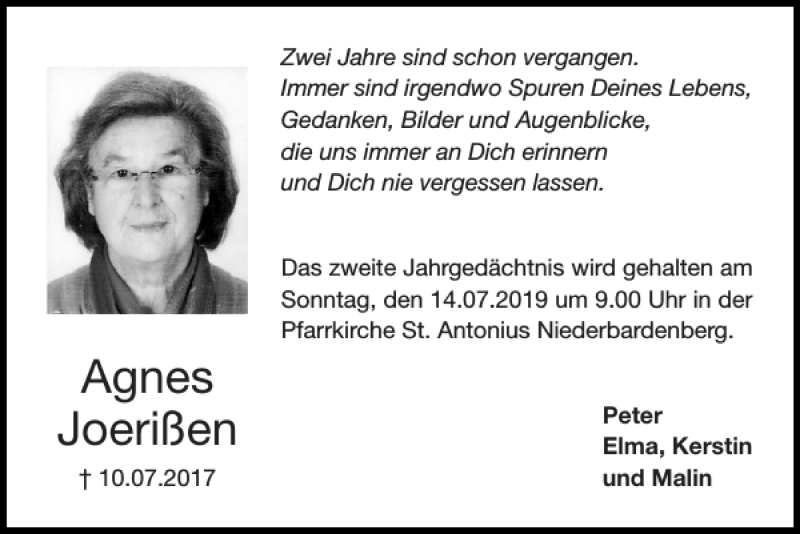 Traueranzeigen Von Agnes Joeri En Aachen Gedenkt