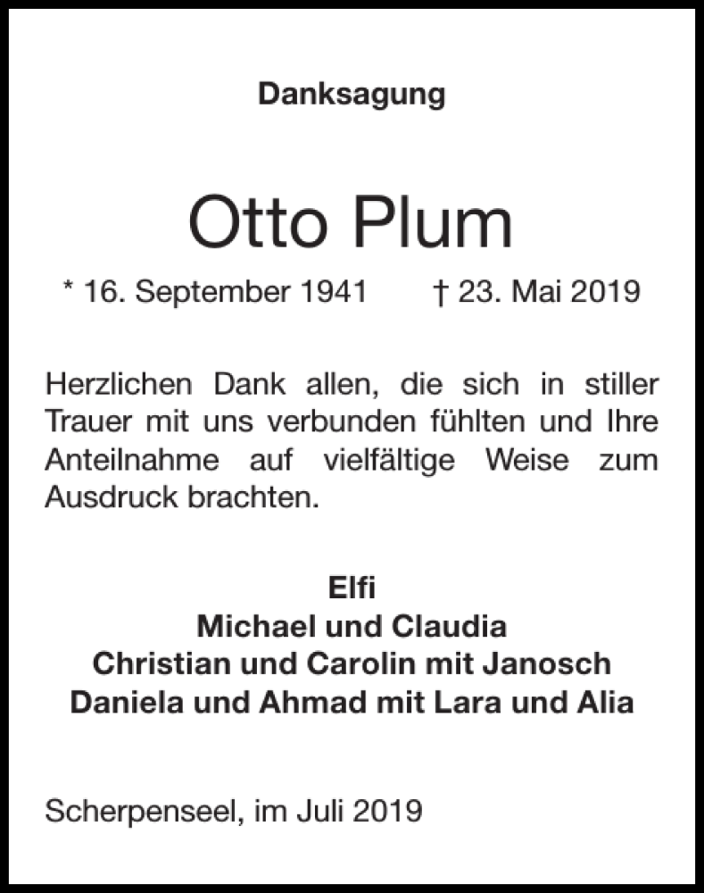 Traueranzeigen Von Otto Plum Aachen Gedenkt