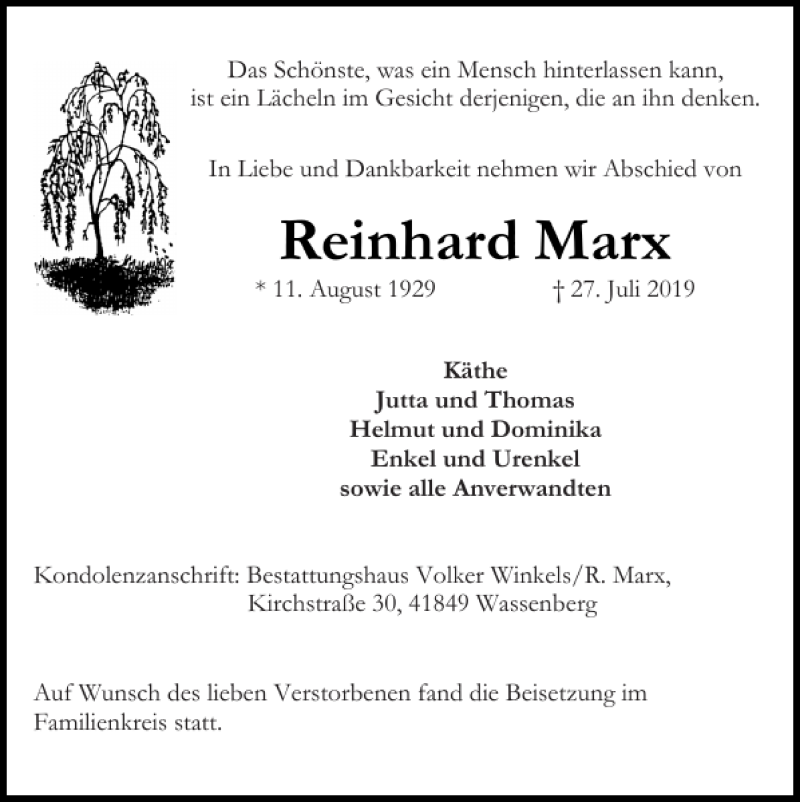 Traueranzeigen Von Reinhard Marx Aachen Gedenkt