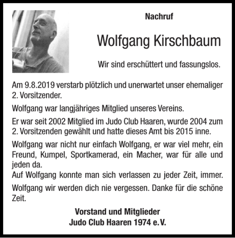 Traueranzeigen Von Wolfgang Kirschbaum Aachen Gedenkt