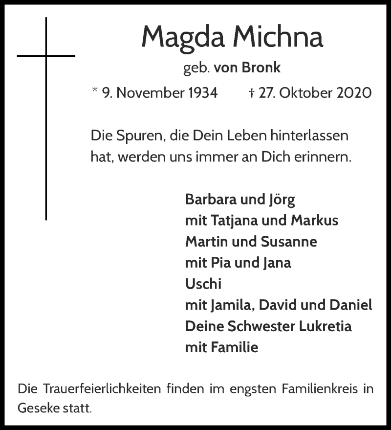 Traueranzeigen Von Magda Michna Aachen Gedenkt