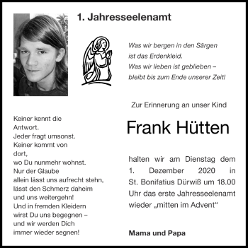 Traueranzeigen Von Frank H Tten Aachen Gedenkt