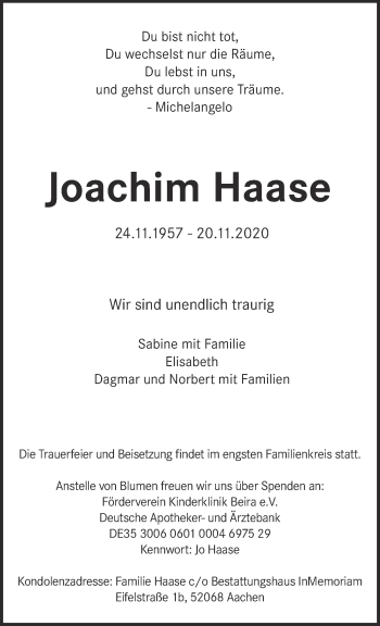 Traueranzeigen Von Joachim Haase Aachen Gedenkt