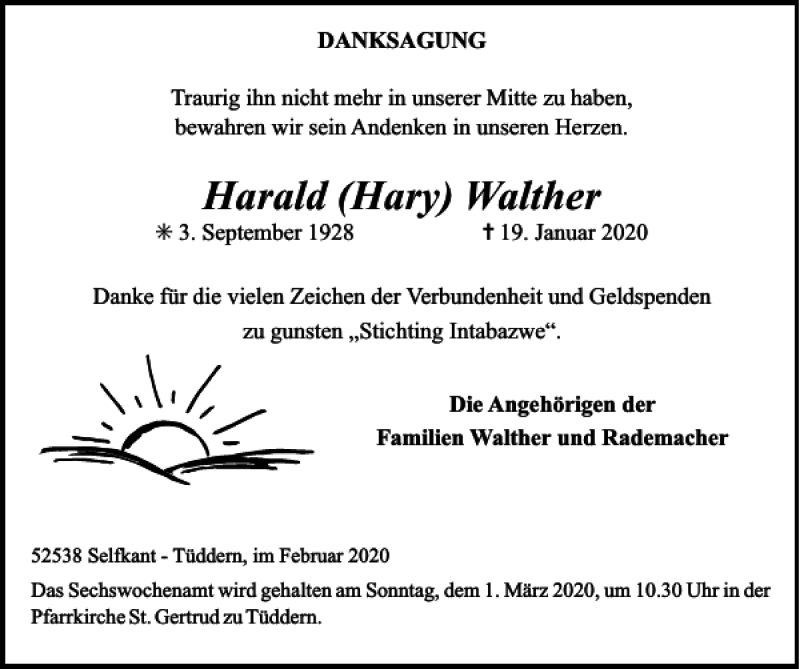 Traueranzeigen Von Harald Hary Walther Aachen Gedenkt