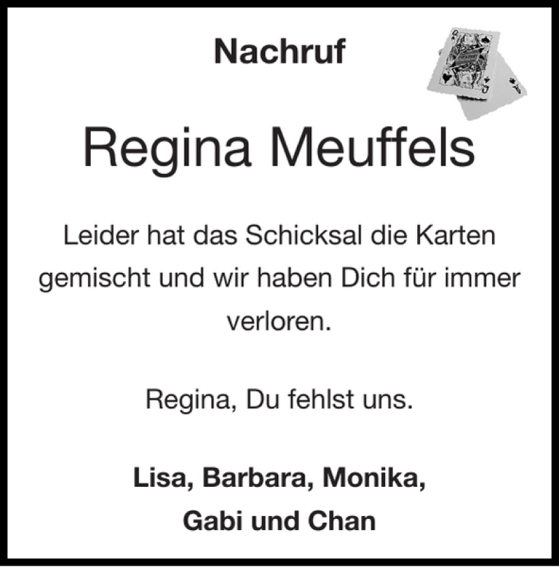 Traueranzeigen Von Regina Meuffels Aachen Gedenkt