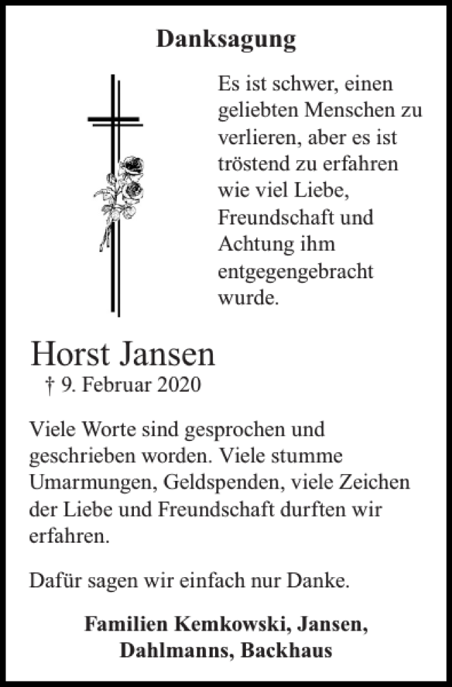 Traueranzeigen Von Horst Jansen Aachen Gedenkt