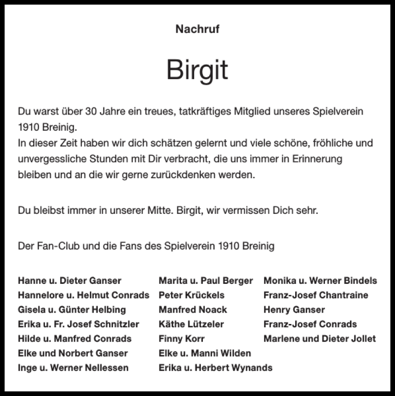 Traueranzeigen Von Birgit Aachen Gedenkt