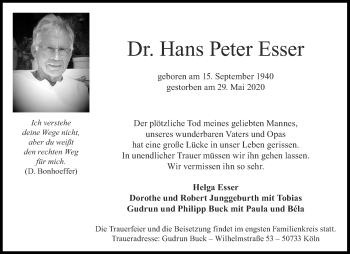 Traueranzeigen Von Hans Peter Esser Aachen Gedenkt