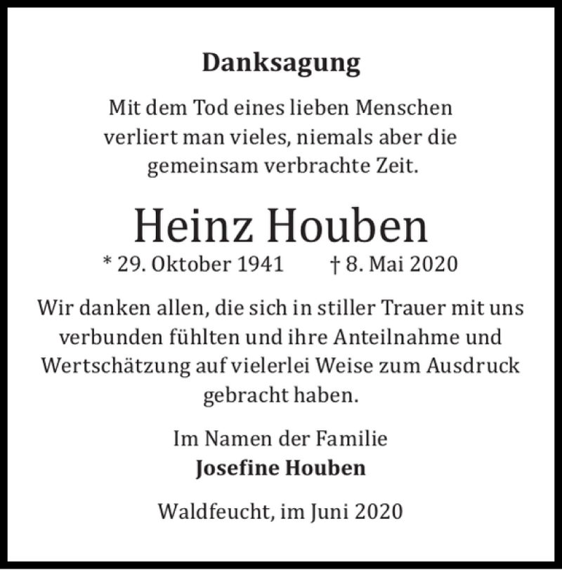 Traueranzeigen Von Heinz Houben Aachen Gedenkt