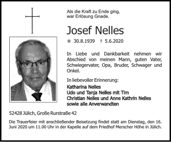 Traueranzeigen Von Josef Nelles Aachen Gedenkt