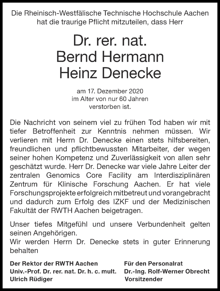 Traueranzeigen Von Bernd Hermann Heinz Denecke Aachen Gedenkt