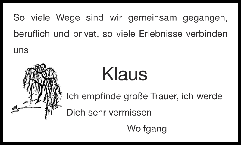 Traueranzeigen Von Klaus Aachen Gedenkt