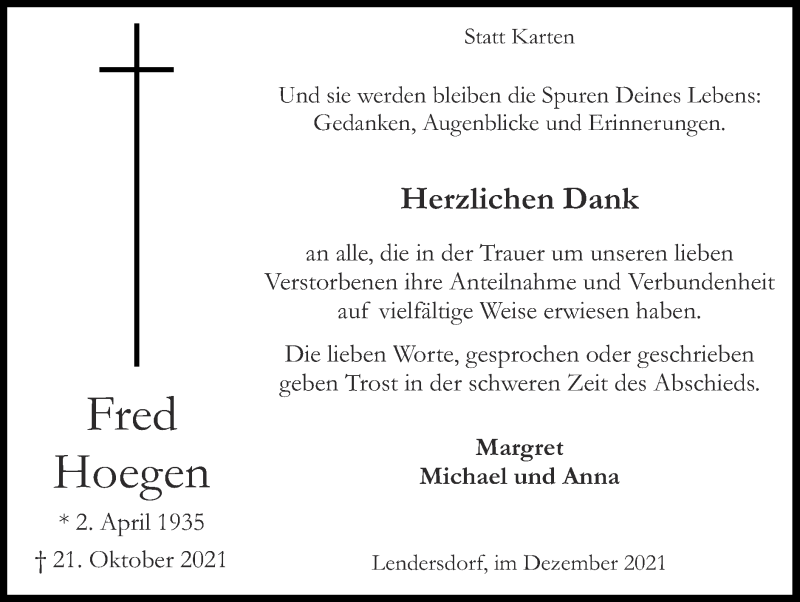 Traueranzeigen Von Fred Hoegen Aachen Gedenkt