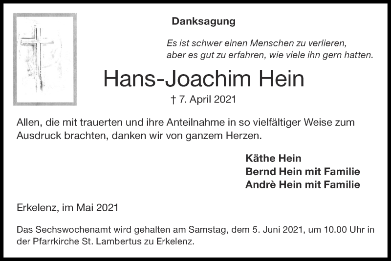 Traueranzeigen Von Hans Joachim Hein Aachen Gedenkt